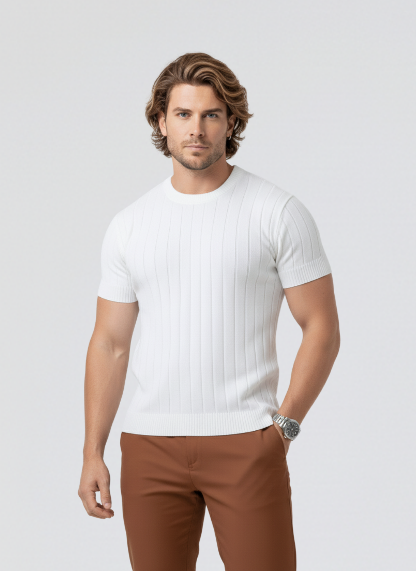 camiseta masculina de tricot com manga curta gola redonda