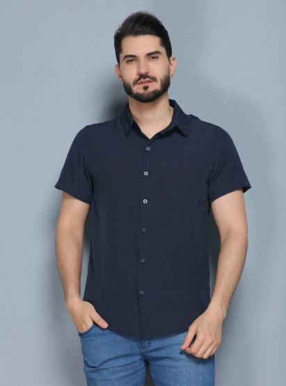 Camisa Social Masculino Manga Curta De Botão Lisa