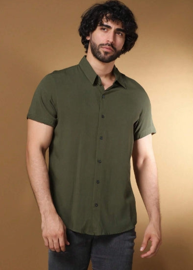 Camisa Social Masculino Manga Curta De Botão Lisa