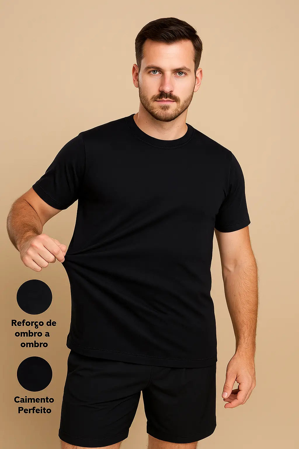 KIT 5 Camisetas Pima Flex cor Preta