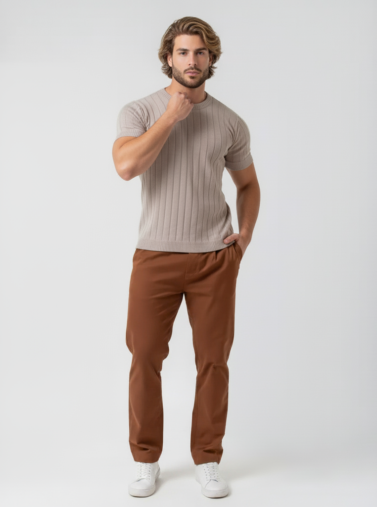 camiseta masculina de tricot com manga curta gola redonda