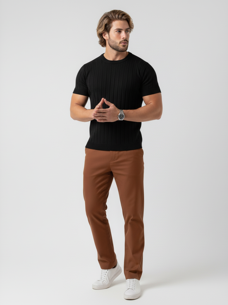 camiseta masculina de tricot com manga curta gola redonda