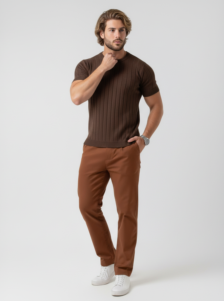 camiseta masculina de tricot com manga curta gola redonda