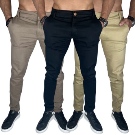 Kit 3 Calça Masculina Sarja Colorida Bolso Embutido Top